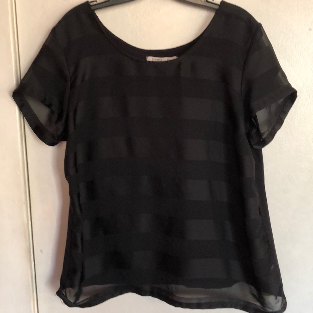 Old Navy Black Sheer Striped Top, Size L